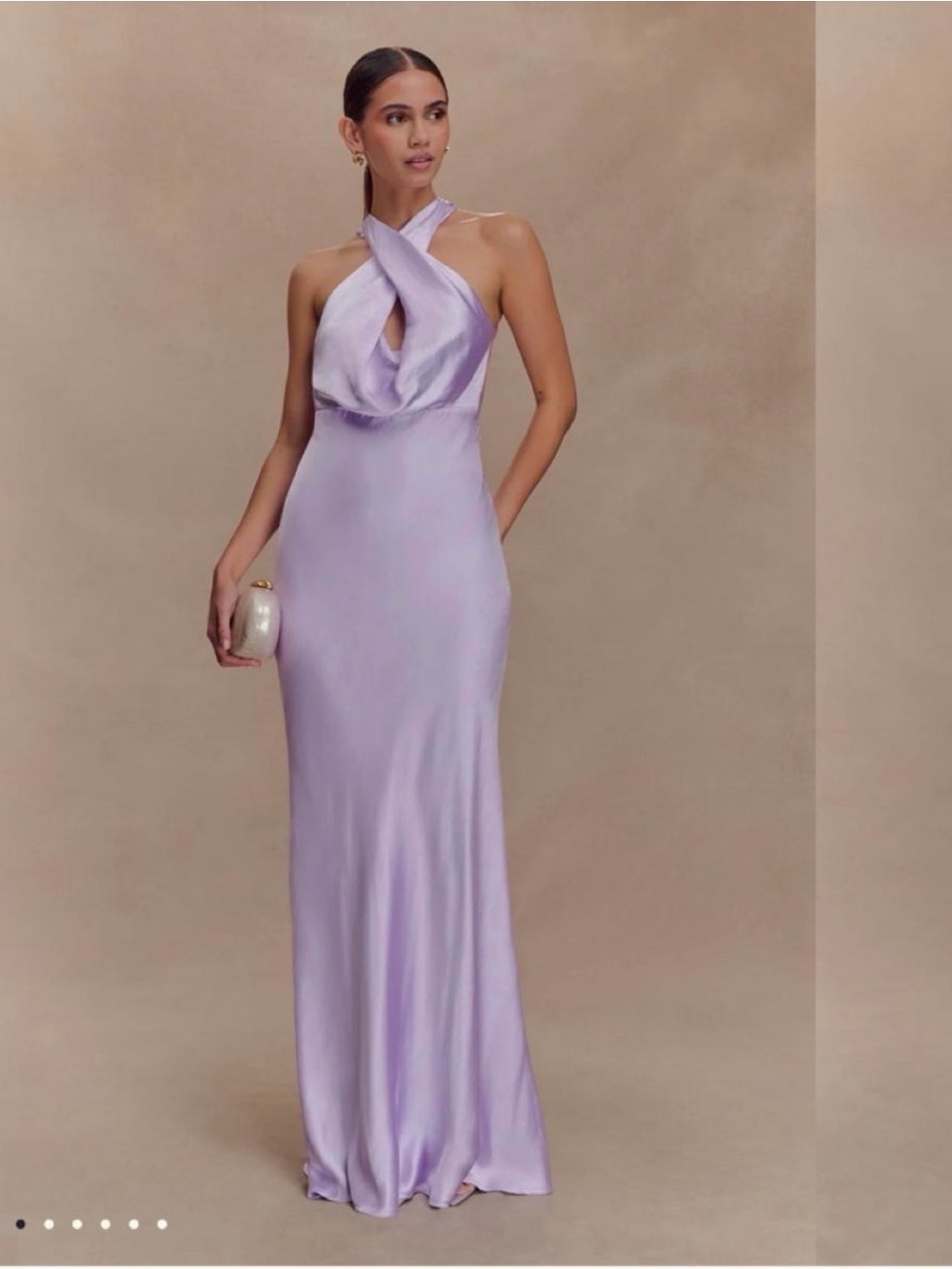 Meshki Lilac Satin Halter Maxi Dress